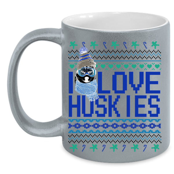 Cute Husky Lovers Coffee Mug, I Love Huskies Accent Mug