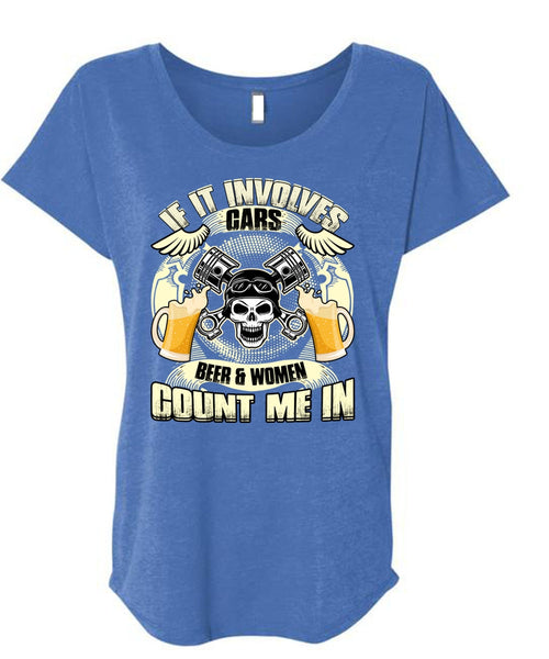 If It Involves Cars T Shirt, I Love Mechanic T Shirt, Cool Shirt (Ladies' Triblend Dolman Sleeve)