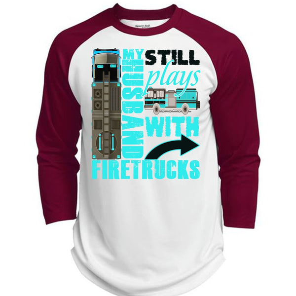 My Husband Still Plays With Firetrucks T Shirt, I Love Wife T Shirt, Awesome T-Shirts  (Polyester Game Baseball Jersey)