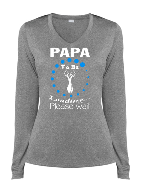 Papa To Be Loading T Shirt, Father's Day T Shirt, Being A Papa T Shirt (Ladies LS Heather V-Neck)