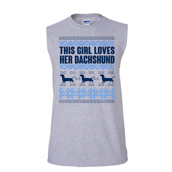 This Girl Loves Her Dachshund T Shirt, Coolest Merry Christmas Tank Top (Men's Cotton Sleeveless)