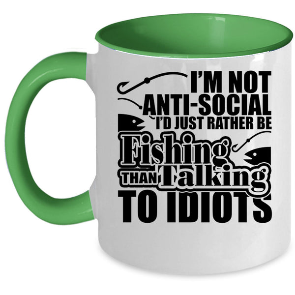 Funny Fishing Coffee Mug, I'd Just Rather Be Fishing Accent Mug