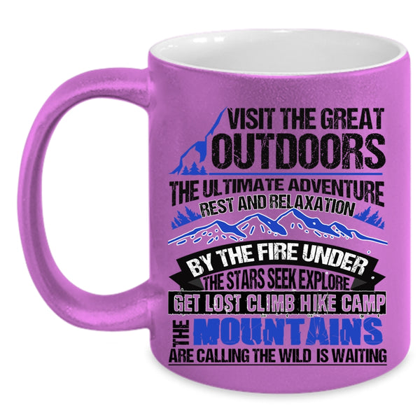 Climb Hike Camp Coffee Mug, Visit The Great Outdoors Accent Mug