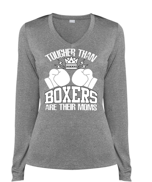 Tougher Than Boxers Are Their Moms T Shirt, Being A Boxer T Shirt, Cool Shirt (Ladies LS Heather V-Neck)