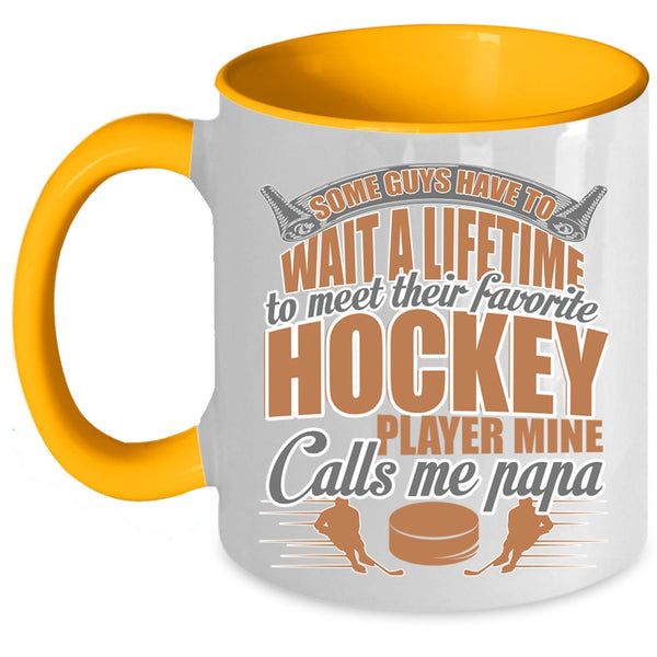 Mine Calls Me Papa Coffee Mug, Favorite Hockey Player Accent Mug