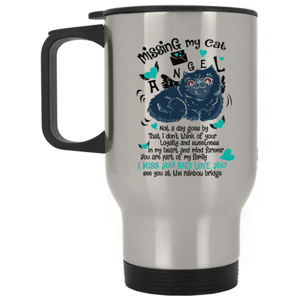 I Miss You And Love You Travel Mug, Missing My Cat Angel Mug