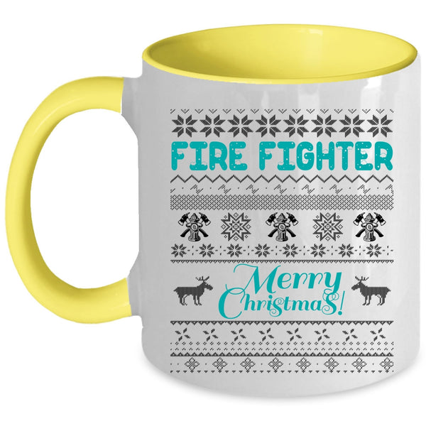Merry Christmas Coffee Mug, Fire Fighter Accent Mug