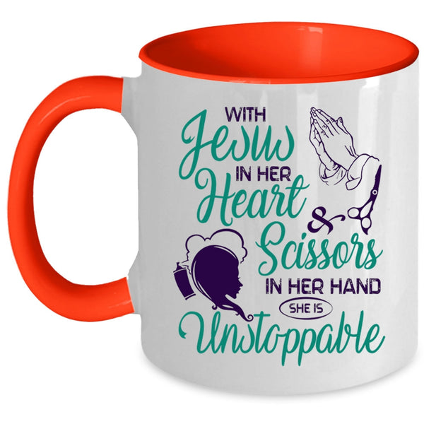 She Is Unstoppable Coffee Mug, With Scissors In Her Hand Accent Mug