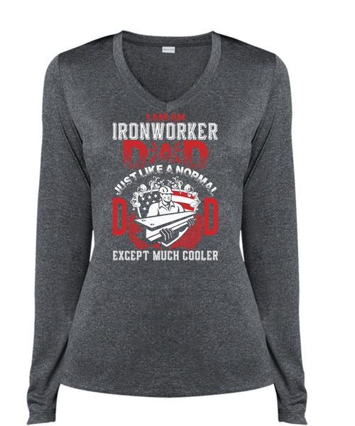 I Am An Ironworker Dad T Shirt, Being An Ironworker T Shirt, Cool Shirt (Ladies LS Heather V-Neck)