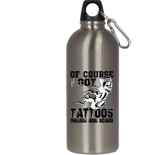 I Got Tattoos Grease And Scars 20 oz Stainless Steel Bottle,Funny Tattooed Mechanics Outdoor Sports Water Bottle