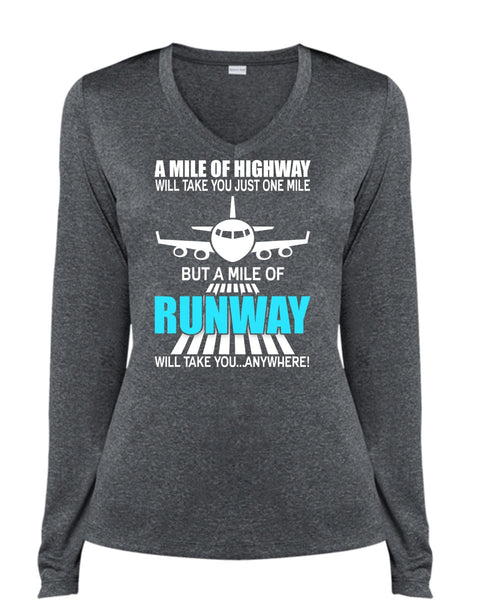 A Mile Of Highway T Shirt, Being A Pilot T Shirt, Cool Shirt (Ladies LS Heather V-Neck)