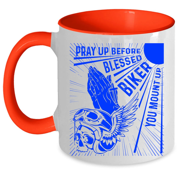 Cool Biker Coffee Mug, Pray Up Before Blessed Biker Accent Mug