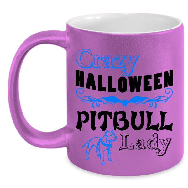 Cute Pit Bull Lady Coffee Mug, Crazy Halloween Pitbull Lady Accent Mug