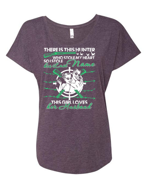 There Is This Hunter T Shirt, This Girl Loves Her Husband T Shirt, Cool Shirt (Ladies' Triblend Dolman Sleeve)