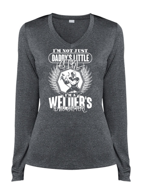 Daddy's Little Girl T Shirt, I'm A Welder's Daughter T Shirt, Cool Shirt (Ladies LS Heather V-Neck)