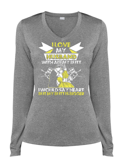 I Love My Husband T Shirt, I Would Say Heart T Shirt, Cool Shirt (Ladies LS Heather V-Neck)
