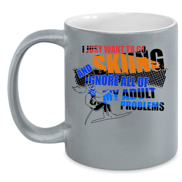 Awesome Skiing Coffee Mug, I Just Want To Go Skiing Accent Mug