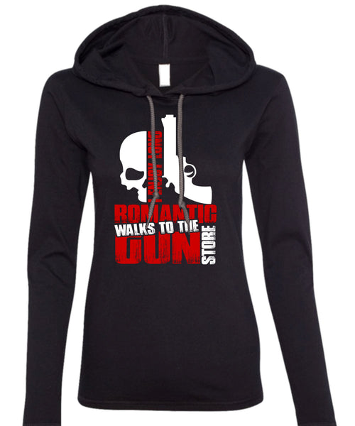 Walks To The Gun Store T Shirt, I Love Gun T Shirt (Anvil Ladies Ringspun Hooded)