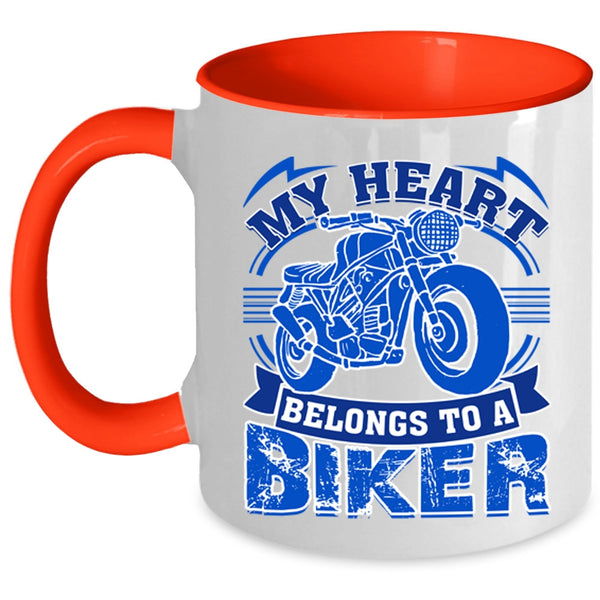 I Love Biker Coffee Mug, My Heart Belongs To A Biker Accent Mug