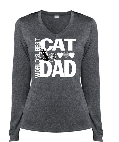 World's Best Cat Dad T Shirt, My Pets T Shirt, My Favorite T Shirt (Ladies LS Heather V-Neck)