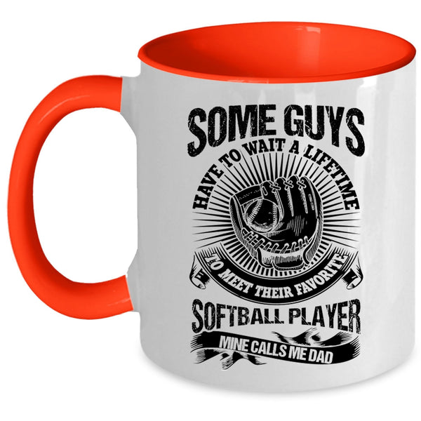 Awesome Dad Coffee Mug, My Favorite Softball Player Calls Me Dad Accent Mug