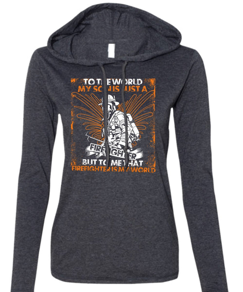 I'm Just A Girl Who Fell In Love T Shirt, Being A Firefighter T Shirt (Anvil Ladies Ringspun Hooded)