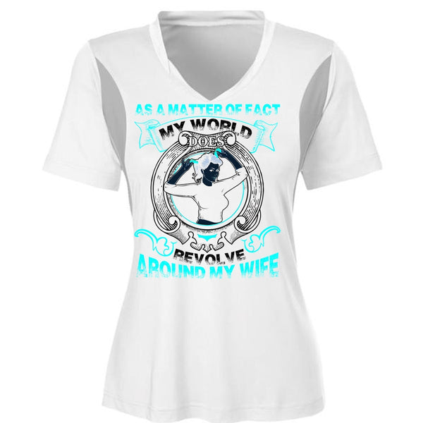 My World Does Revolve Around My Wife T Shirt, Being A Wife T Shirt, Cool Shirt (Ladies LS Heather V-Neck)