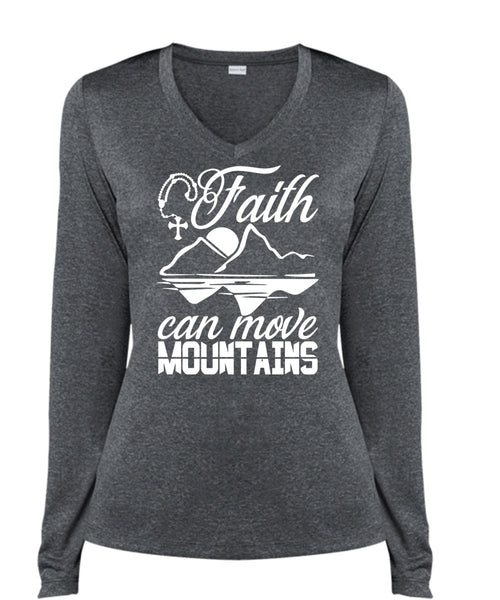 Faith Can Move Mountains T Shirt, Being A Hiker T Shirt, Cool Shirt (Ladies LS Heather V-Neck)