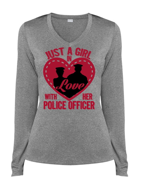 Just A Girl In Love With Her Police Officer T Shirt, Being A Police T Shirt, Cool Shirt (Ladies LS Heather V-Neck)