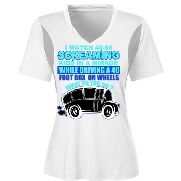 I Watch 40-60 Screaming Kids T Shirt, Being A Bus Driver T Shirt, Cool Shirt (Ladies LS Heather V-Neck)