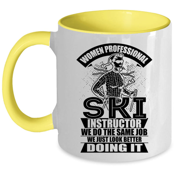 Cool Lady Coffee Mug, Woman Professional Ski Instructor Accent Mug