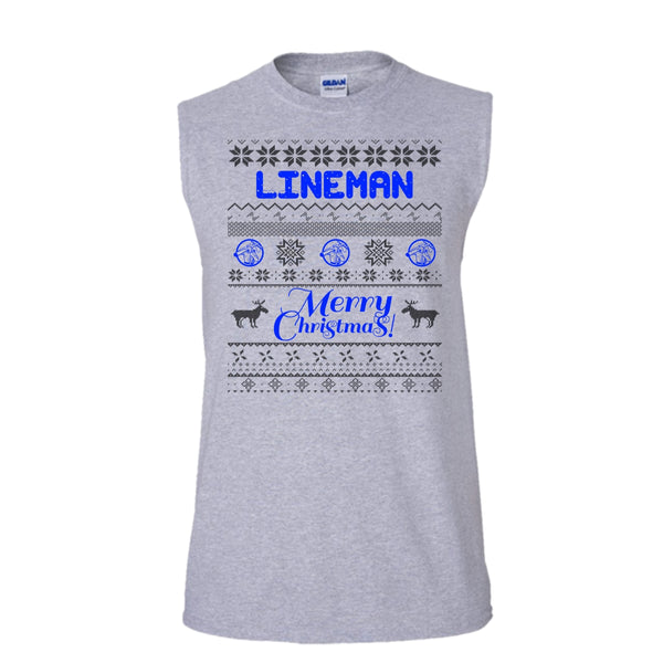 Lineman Merry Christmas T Shirt, Gift For Merry Christmas T Shirt, Awesome t-shirts (Men's Cotton Sleeveless)