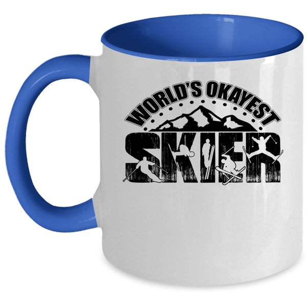 Cool Gift For Skier Coffee Mug, World's Okayest Skier Accent Mug