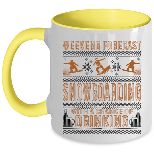 Chance Of Drinking Coffee Mug, Weekend Forecast Snowboarding Accent Mug