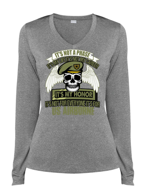 It's For US Airborne T Shirt, It's Not My Career T Shirt, Cool Shirt (Ladies LS Heather V-Neck)