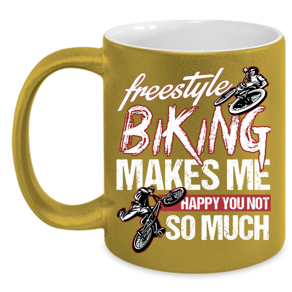 Freestyle Biking Makes Me Happy Coffee Mug, Awesome Biking Coffee Cup
