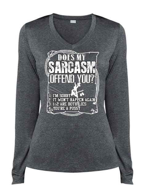 Does Sarcasm Offend You T Shirt, Being A Lineman T Shirt, Cool Shirt (Ladies LS Heather V-Neck)