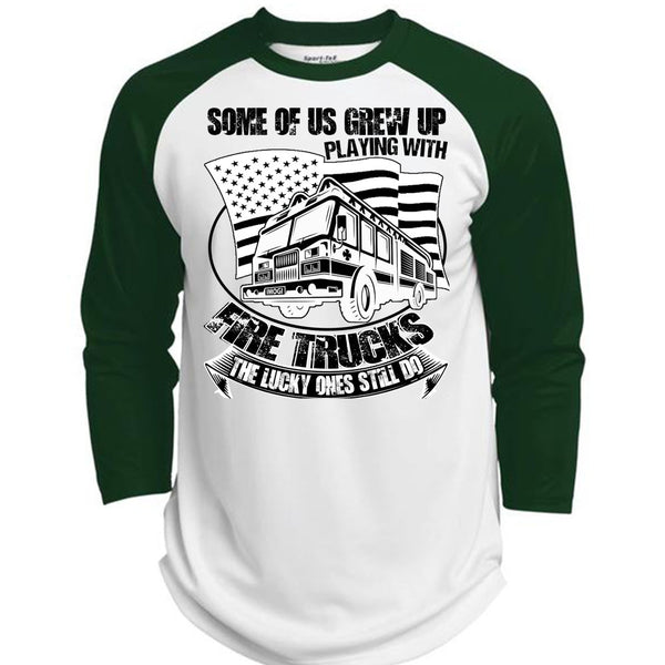Playing With Fire Trucks T Shirt, Being A Firefighter T Shirt, Awesome T-Shirts  (Polyester Game Baseball Jersey)