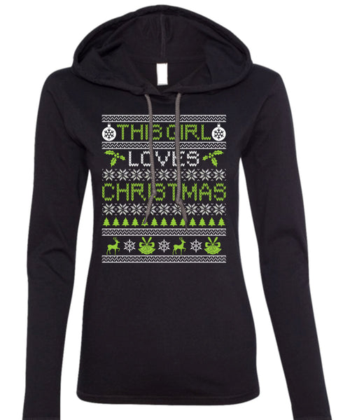 This Girl Loves Christmas T Shirt, Funny Winter T Shirt (Anvil Ladies Ringspun Hooded)