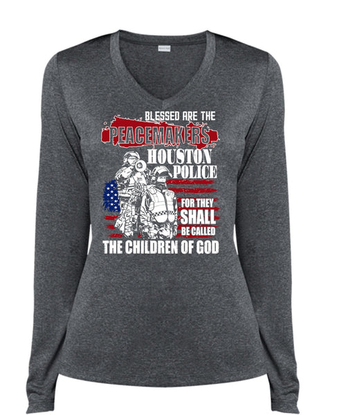 They Shall Be Called The Children Of God T Shirt, Being A Police T Shirt, Cool Shirt (Ladies LS Heather V-Neck)