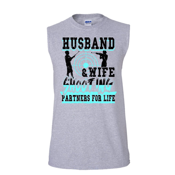 Husband & Wife T Shirt, Coolest Shooting Partners T Shirt, Awesome t-shirts (Men's Cotton Sleeveless)