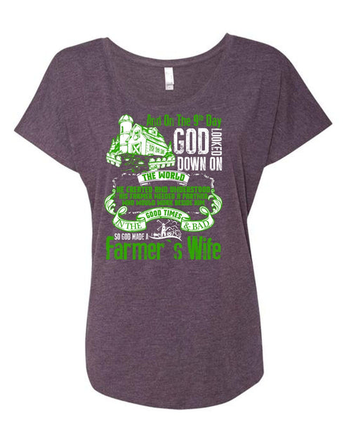 God Made A Farmer's Wife T Shirt, Being A Farmer T Shirt, Cool Shirt (Ladies' Triblend Dolman Sleeve)