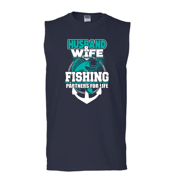 Husband & Wife T Shirt, Fishing Partners For Life T Shirt, Cool T Shirt (Men's Cotton Sleeveless)