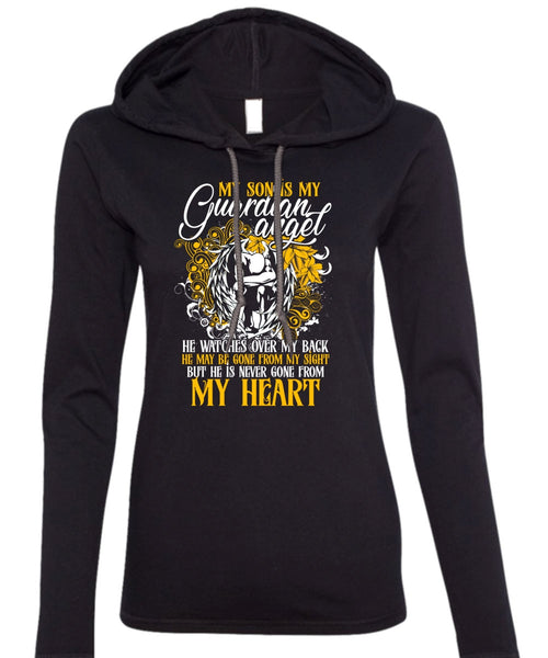 My Son Is My Guardian Angel T Shirt, My Heart T Shirt (Anvil Ladies Ringspun Hooded)