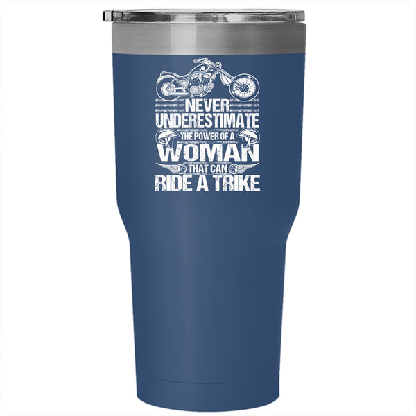 The Power Of A Woman That Can Ride A Trike Tumbler 30 oz Stainless Steel, Cool Lady Travel Mug