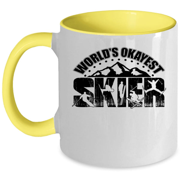 Cool Gift For Skier Coffee Mug, World's Okayest Skier Accent Mug