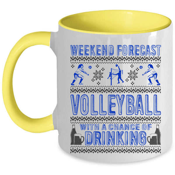 Chance Of Drinking Coffee Mug, Weekend Forecast Volleyball Accent Mug