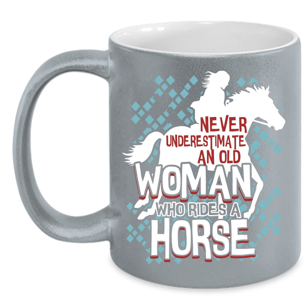 An Old Woman Rides A Horse Coffee Mug, Cute Old Equestrian Coffee Cup