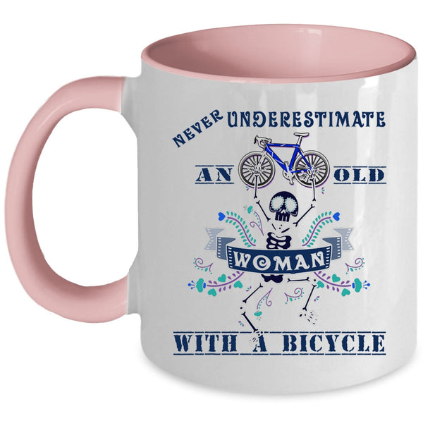 Funny Bicycles Coffee Mug, An Old Woman With A Bicycle Accent Mug