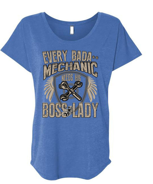 Mechanic Needs His Boss Lady T Shirt, Being A Mechanic T Shirt, Cool Shirt (Ladies' Triblend Dolman Sleeve)